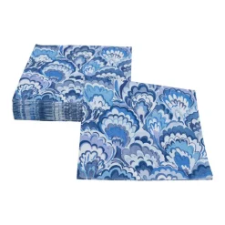 Caspari Paper Cocktail Napkins|Darjeeling|Marbled Ceramica Indigo Cocktail Napkins - 20 Per Package
