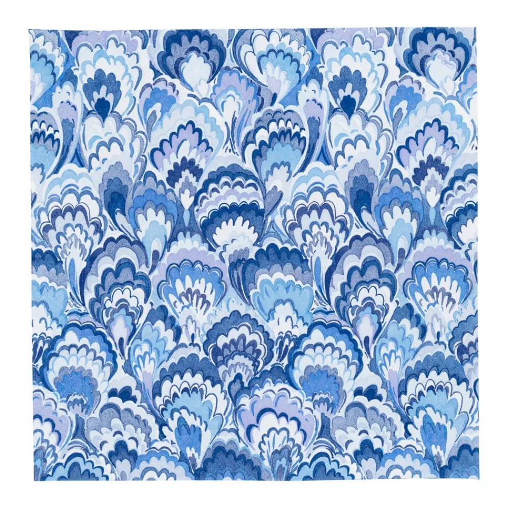 Caspari Paper Cocktail Napkins|Darjeeling|Marbled Ceramica Indigo Cocktail Napkins - 20 Per Package