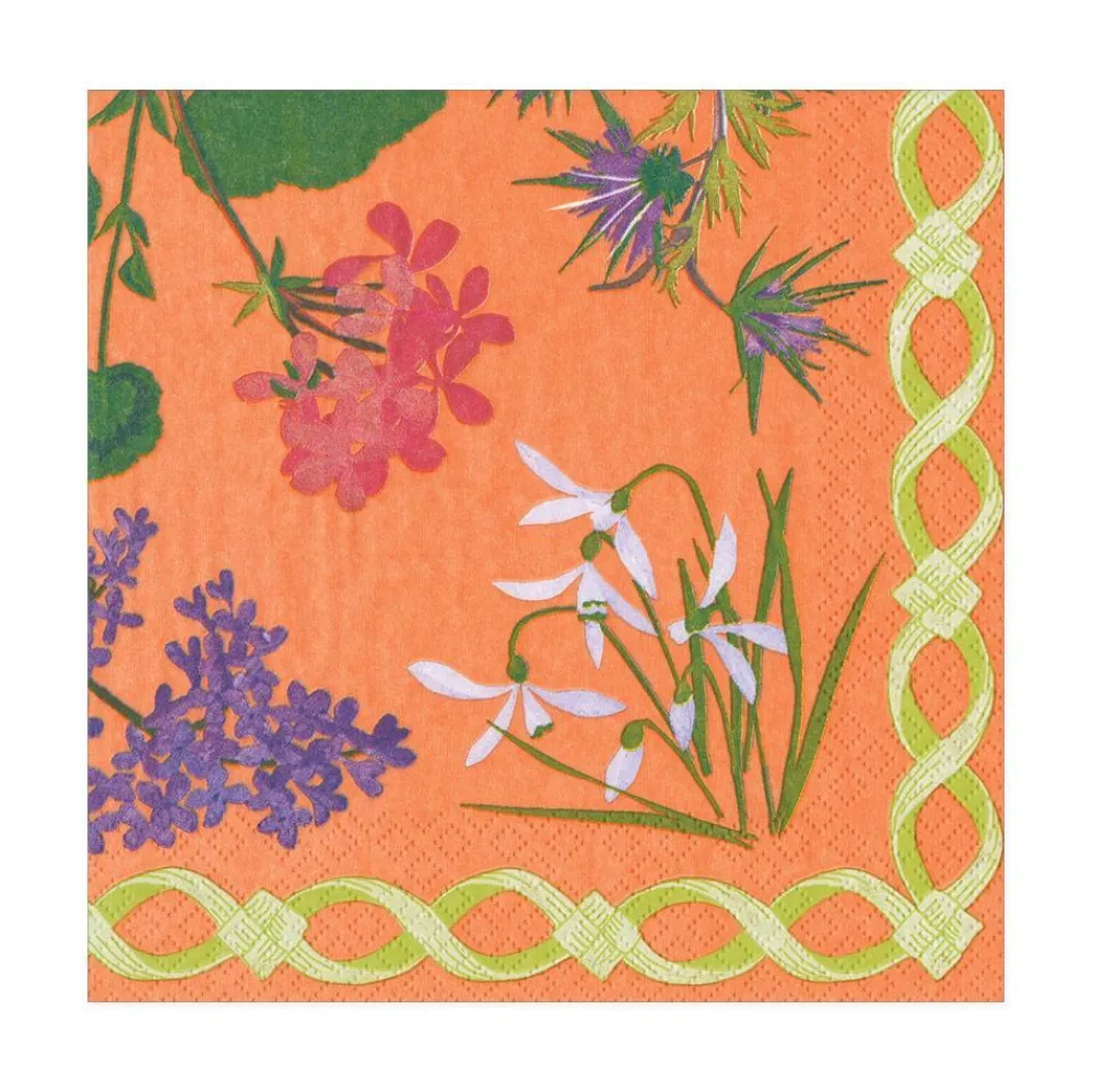Caspari Paper Luncheon Napkins|Mary Delany Flower Mosaics Paper Luncheon Napkins in Melon - 20 Per Package