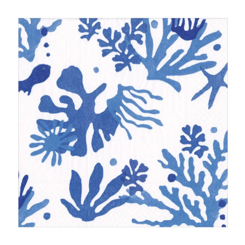 Caspari Paper Luncheon Napkins|Matisse Luncheon Napkins in Coral & Blue - 20 Per Package