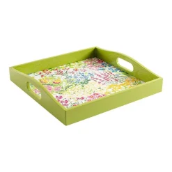 Caspari Lacquerware|Bridal Shower|Meadow Flowers Lacquer Square Tray in White - 1 Each