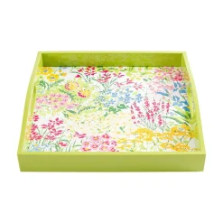 Caspari Lacquerware|Bridal Shower|Meadow Flowers Lacquer Square Tray in White - 1 Each