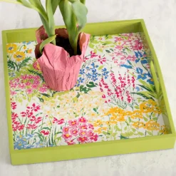 Caspari Lacquerware|Bridal Shower|Meadow Flowers Lacquer Square Tray in White - 1 Each