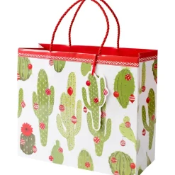 Caspari Christmas Gift & Bottle Bags|Gift & Bottle Bags|Merry Cactus Large Gift Bag - 1 Each