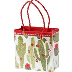 Caspari Christmas Gift & Bottle Bags|Gift & Bottle Bags|Merry Cactus Small Square Gift Bag - 1 Each