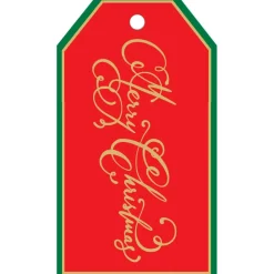 Caspari Christmas Gift Tags & Labels|Merry Christmas Calligraphy Foil Hang Tags - includes 4 Hang Tags