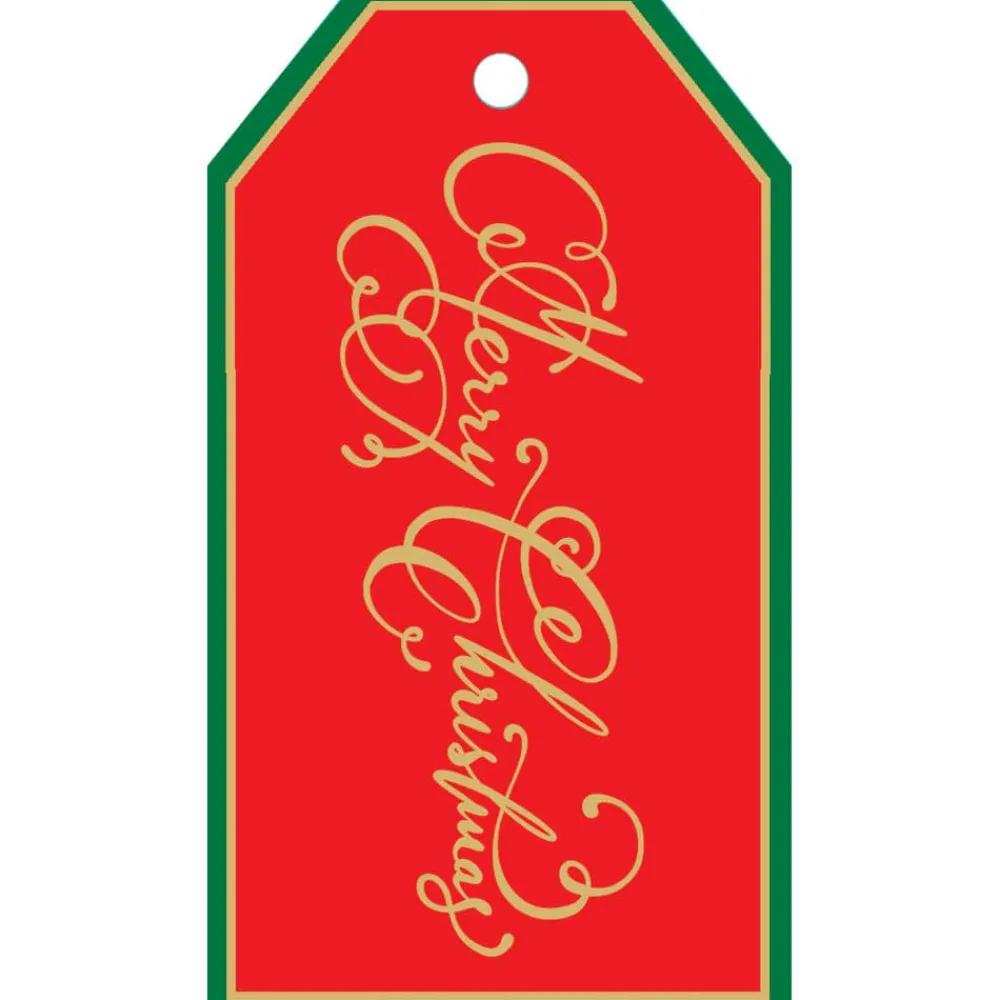 Caspari Christmas Gift Tags & Labels|Merry Christmas Calligraphy Foil Hang Tags - includes 4 Hang Tags