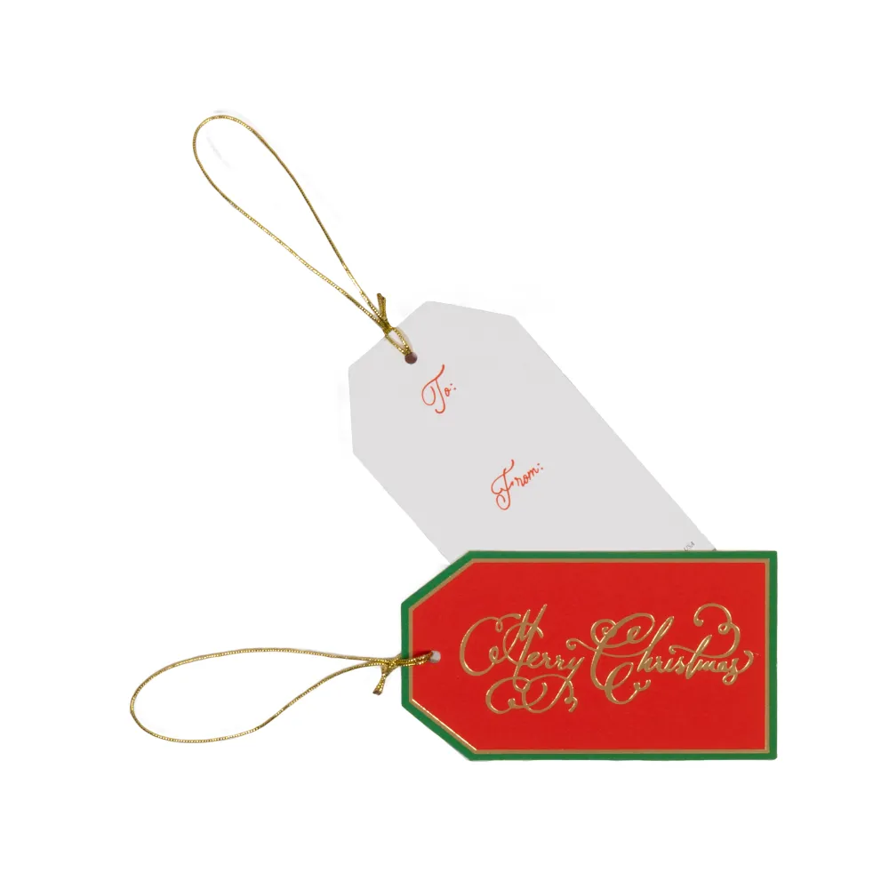 Caspari Christmas Gift Tags & Labels|Merry Christmas Calligraphy Foil Hang Tags - includes 4 Hang Tags