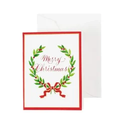 Caspari Christmas Gift Tags & Labels|Gift Tags & Enclosure Cards|Merry Christmas Laurel Wreath Gift Enclosure Cards in Gold Foil - 4 Mini Cards & 4 Envelopes