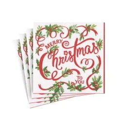 Caspari Christmas Napkins|Paper Cocktail Napkins|Merry Christmas to You Paper Cocktail Napkins - 20 Per Package