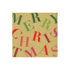 Caspari Christmas Napkins|Paper Cocktail Napkins|Merry Christmas Toss Paper Cocktail Napkins in Gold - 20 Per Package