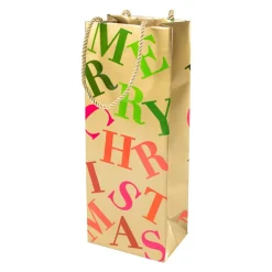 Caspari Christmas Gift & Bottle Bags|Gift & Bottle Bags|Merry Christmas Toss Wine & Bottle Gift Bag - 1 Each