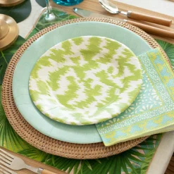 Caspari Paper Salad And Dessert Plates|Modern Moiré Paper Salad & Dessert Plates in Green - 8 Per Package