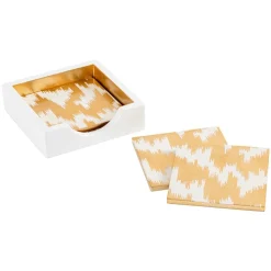 Caspari Lacquerware|Graduation Celebration|Modern Moiré Square Lacquer Coaster in Holder - Set of 4