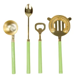 Caspari Cocktail Party|Bar Tools & Acrylic Barware|Moss Green & Shiny Brass Bar Tool Sets