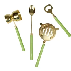Caspari Cocktail Party|Bar Tools & Acrylic Barware|Moss Green & Shiny Brass Bar Tool Sets