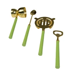 Caspari Cocktail Party|Bar Tools & Acrylic Barware|Moss Green & Shiny Brass Bar Tool Sets