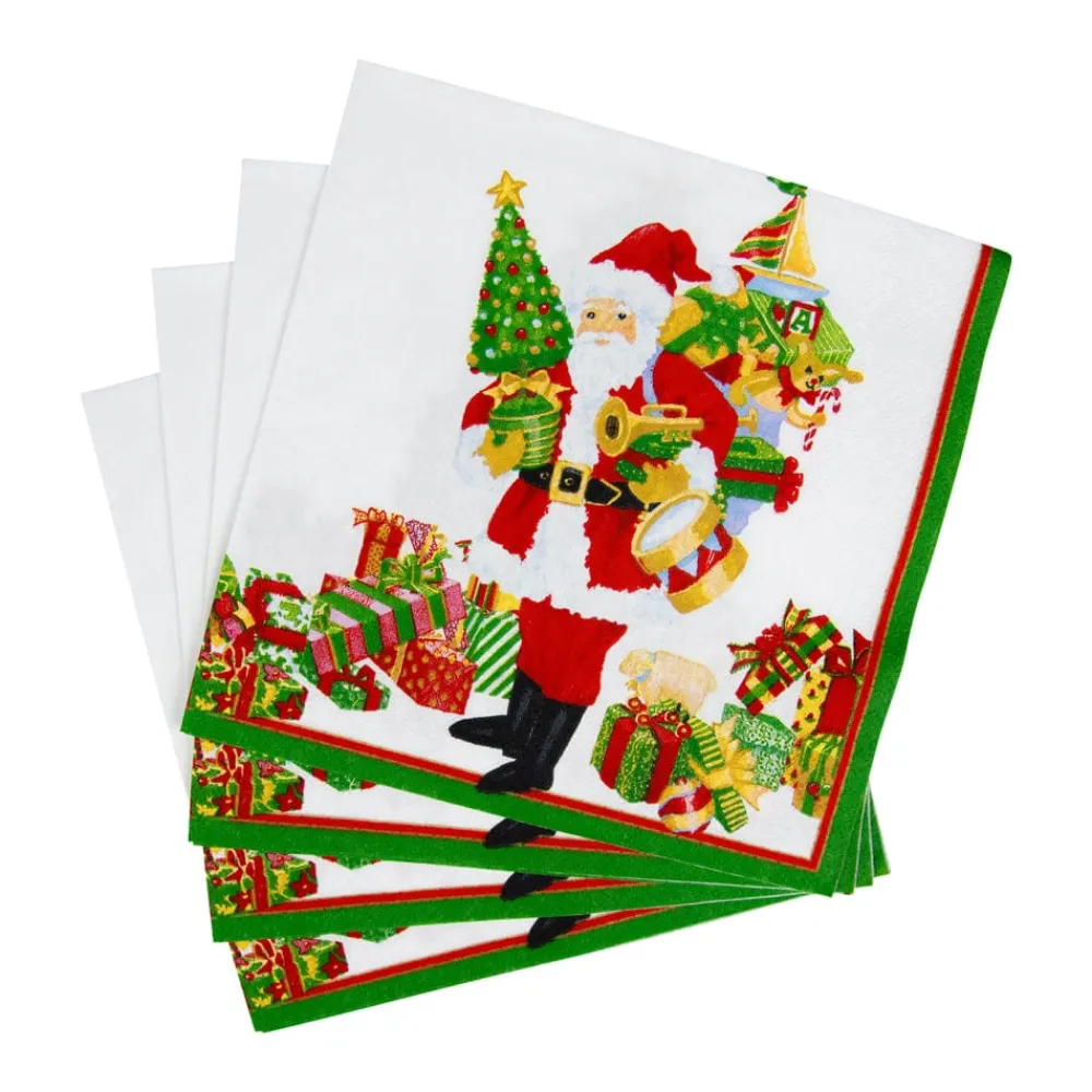 Caspari Christmas Napkins|Paper Luncheon Napkins|Mr. Claus Luncheon Napkins - 20 Per Package