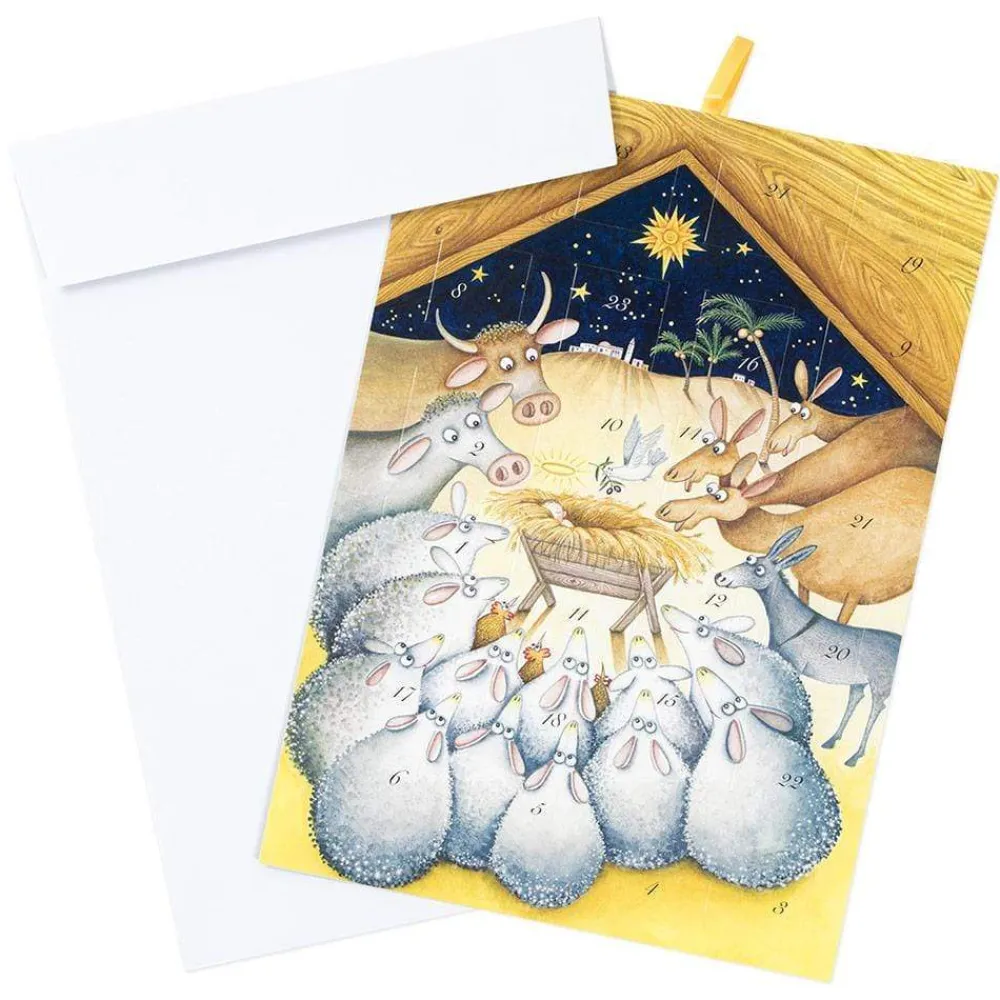 Caspari Advent Calendars|Nativity With Animals Cmas Med Flat Advent Calendar W/Env