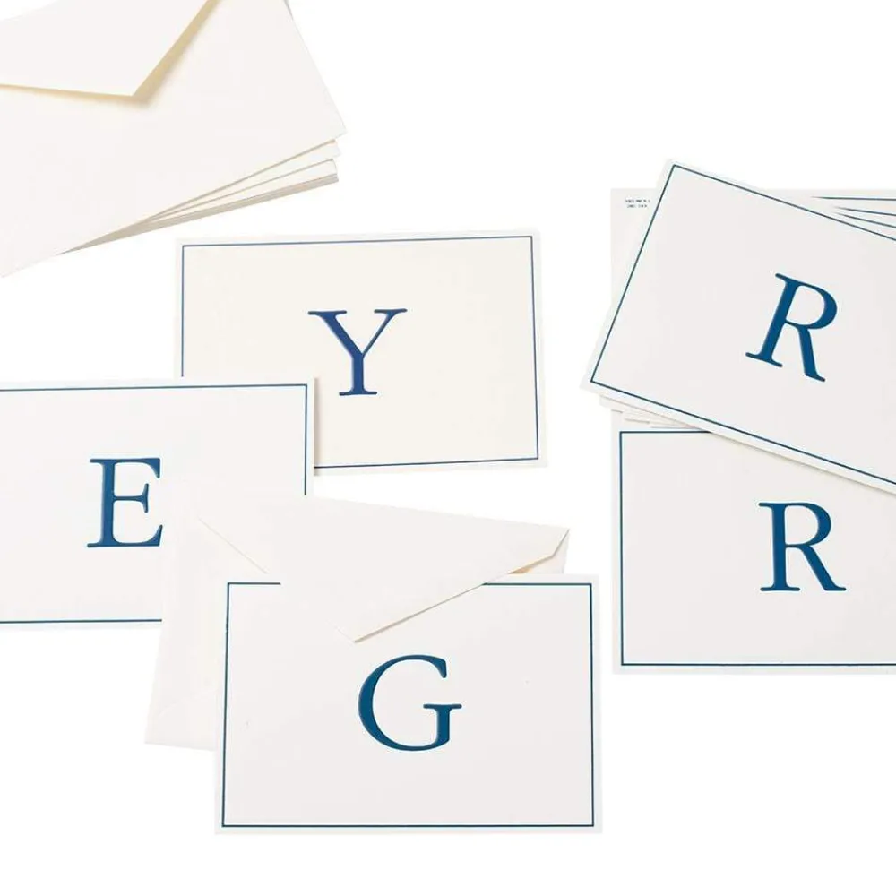 Caspari Mother'S Day|Note Cards|Navy Embossed Single Initial Boxed Note Cards - 8 Note Cards & 8 Envelopes