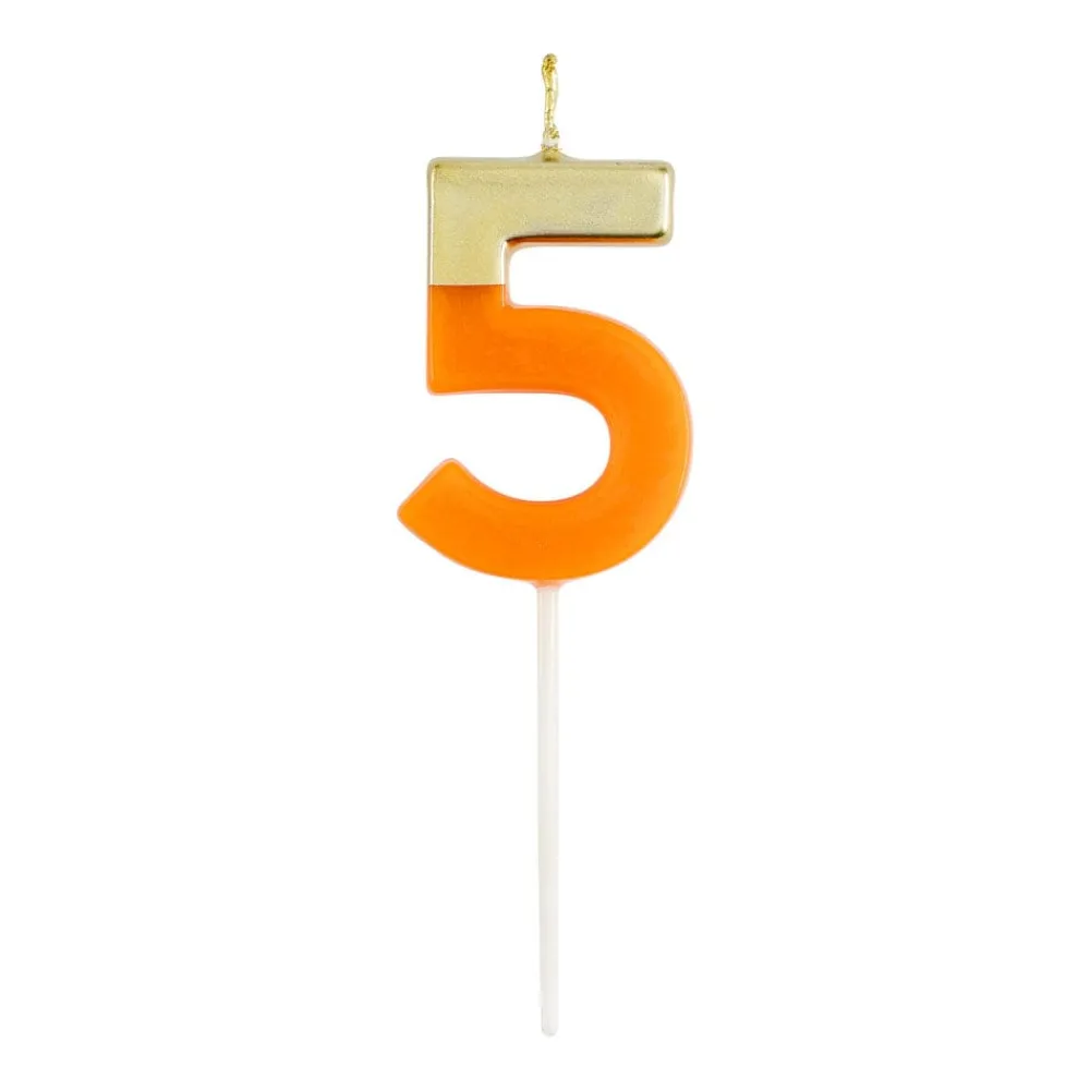 Caspari Birthday|Number Candle 5 - Bright Orange