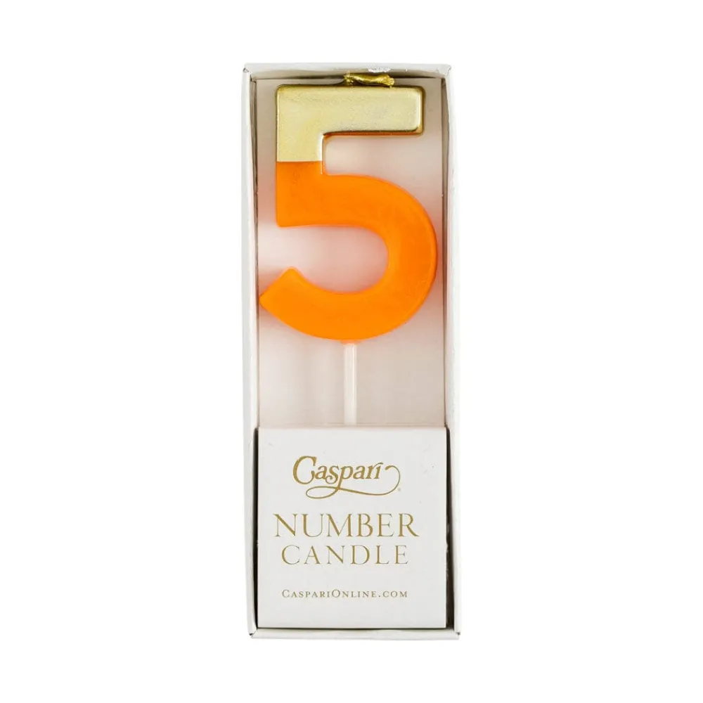 Caspari Birthday|Number Candle 5 - Bright Orange