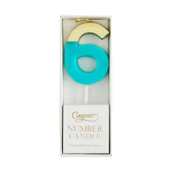 Caspari Birthday|Number Candle 6 - Turquoise
