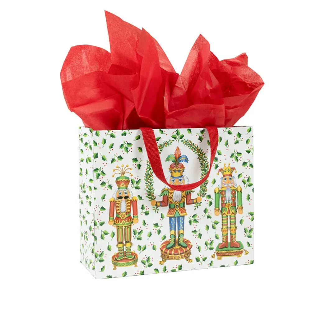Caspari Christmas Gift & Bottle Bags|Gift & Bottle Bags|Nutcracker Christmas White Gift Bags