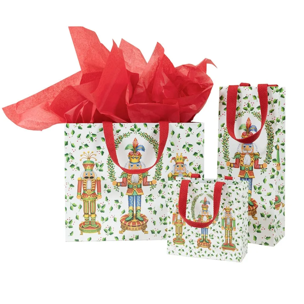 Caspari Christmas Gift & Bottle Bags|Gift & Bottle Bags|Nutcracker Christmas White Gift Bags