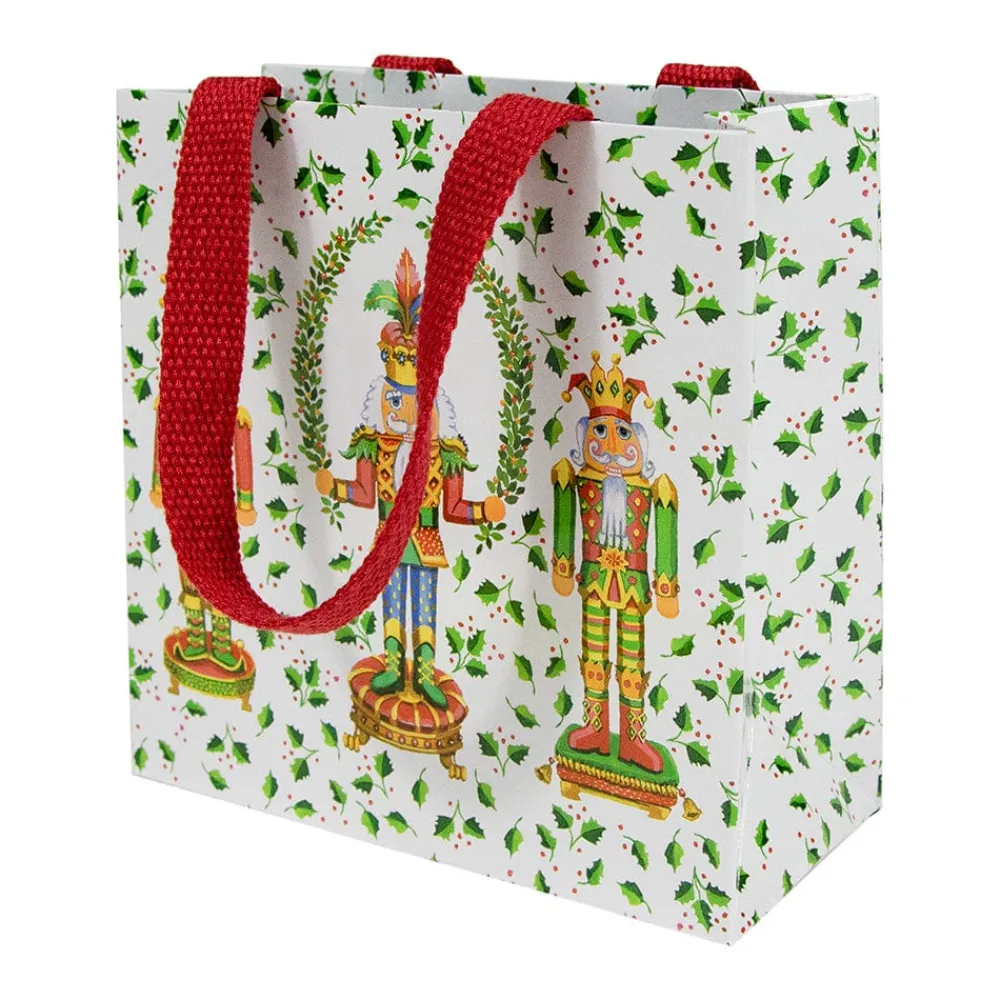 Caspari Christmas Gift & Bottle Bags|Gift & Bottle Bags|Nutcracker Christmas White Small Square Gift Bag - 1 Each
