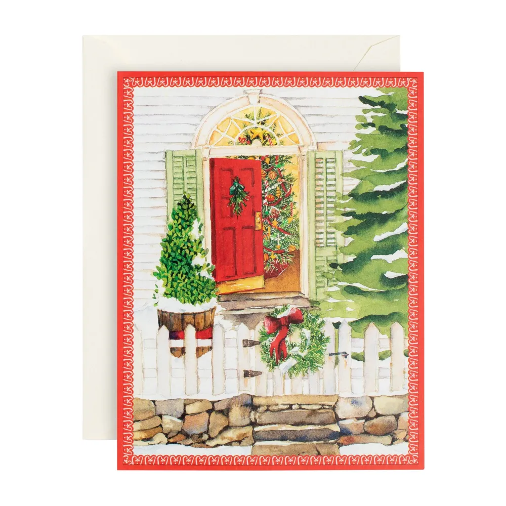 Caspari Christmas And Holiday Cards|Boxed Holiday Cards|Open Door Classic Boxed Christmas Cards - includes 15 cards & envelopes