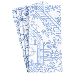 Caspari Kitchen Essentials|Cloth & Linen Napkins|Pagoda Toile Cotton Dinner Napkins in Blue & White - Set of 4
