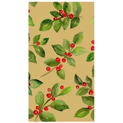 Caspari Paper Guest Towels|Painted Holly Gold Recycled Guest Towels - includes 15 Guest Towels