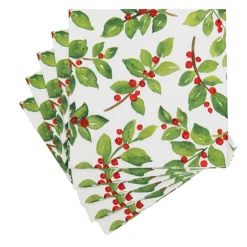Caspari Paper Luncheon Napkins|Painted Holly White Recycled Luncheon Napkins - includes 20 Luncheon Napkins