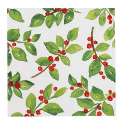Caspari Paper Luncheon Napkins|Painted Holly White Recycled Luncheon Napkins - includes 20 Luncheon Napkins