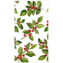 Caspari Paper Guest Towels|Painted Holly White Recycled Guest Towels - includes 15 Guest Towels
