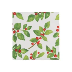 Caspari Paper Cocktail Napkins|Painted Holly White Recycled Cocktail Napkins - includes 20 Cocktail Napkins