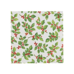 Caspari Paper Cocktail Napkins|Painted Holly White Recycled Cocktail Napkins - includes 20 Cocktail Napkins