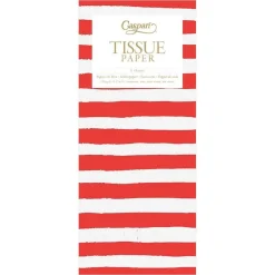Caspari Christmas TIssue Paper|Memorial Day|Painted Stripe Tissue Paper in Red & White - 4 Sheets Included