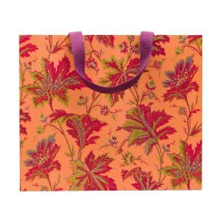 Caspari Gift & Bottle Bags|Paisley Leaves Coral Gift Bags - includes 1 Gift Bags