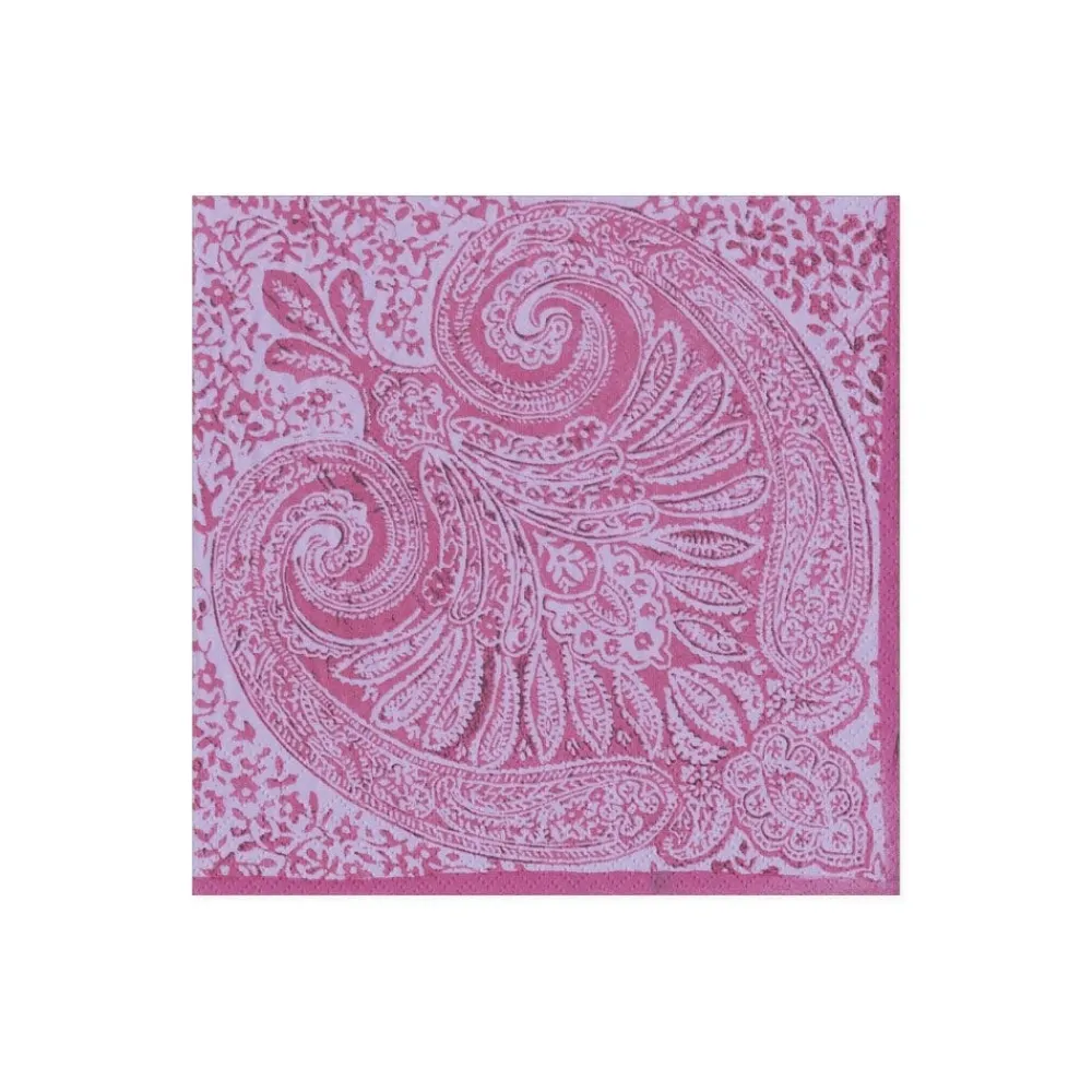 Caspari Paper Cocktail Napkins|Paisley Medallion Paper Cocktail Napkins in Raspberry - 20 Per Package