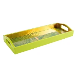 Caspari Lacquerware|Bar Trays|Palm Fronds Lacquer Bar Tray in Gold - 1 Each