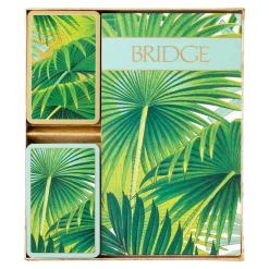 Caspari Bridge|Palm Fronds Large Type Bridge Gift Set - 2 Playing Card Decks & 2 Score Pads