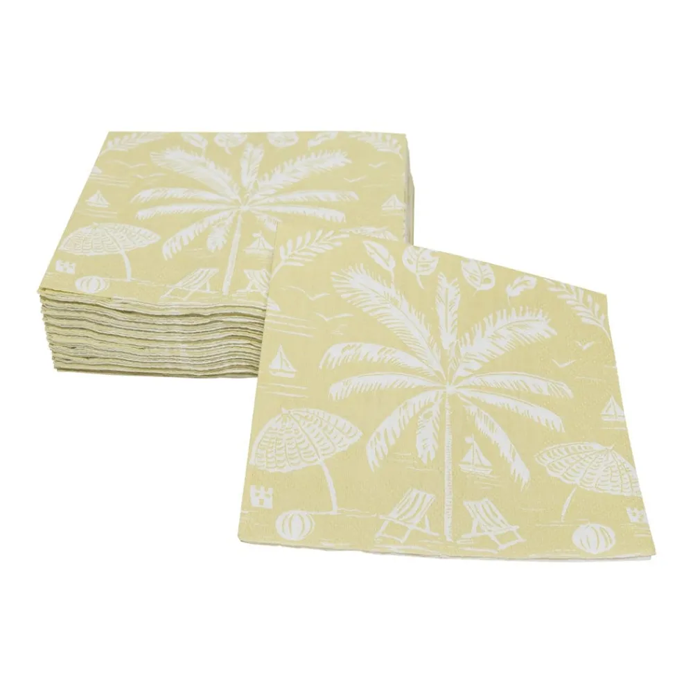 Caspari Paper Cocktail Napkins|Palms And Parasols Key Lime Cocktail Napkins - 20 Per Package