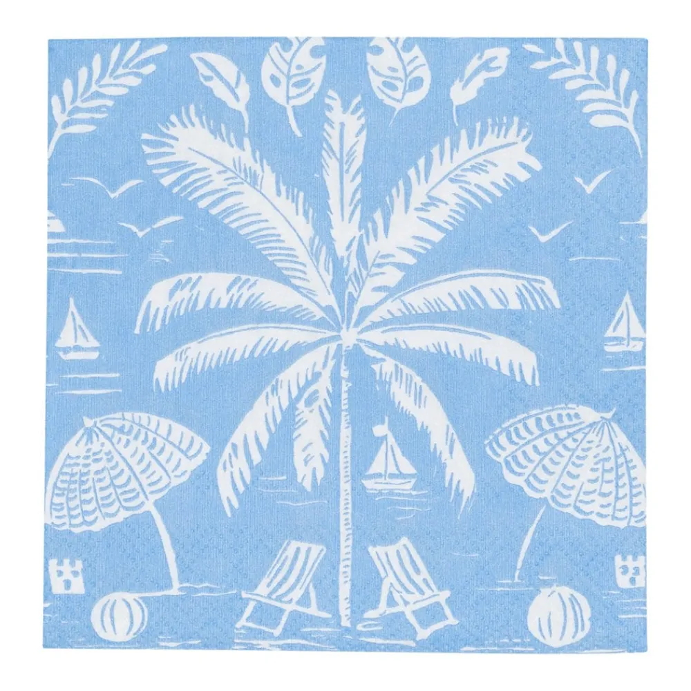 Caspari Paper Cocktail Napkins|Palms And Parasols Ocean Cocktail Napkins - 20 Per Package