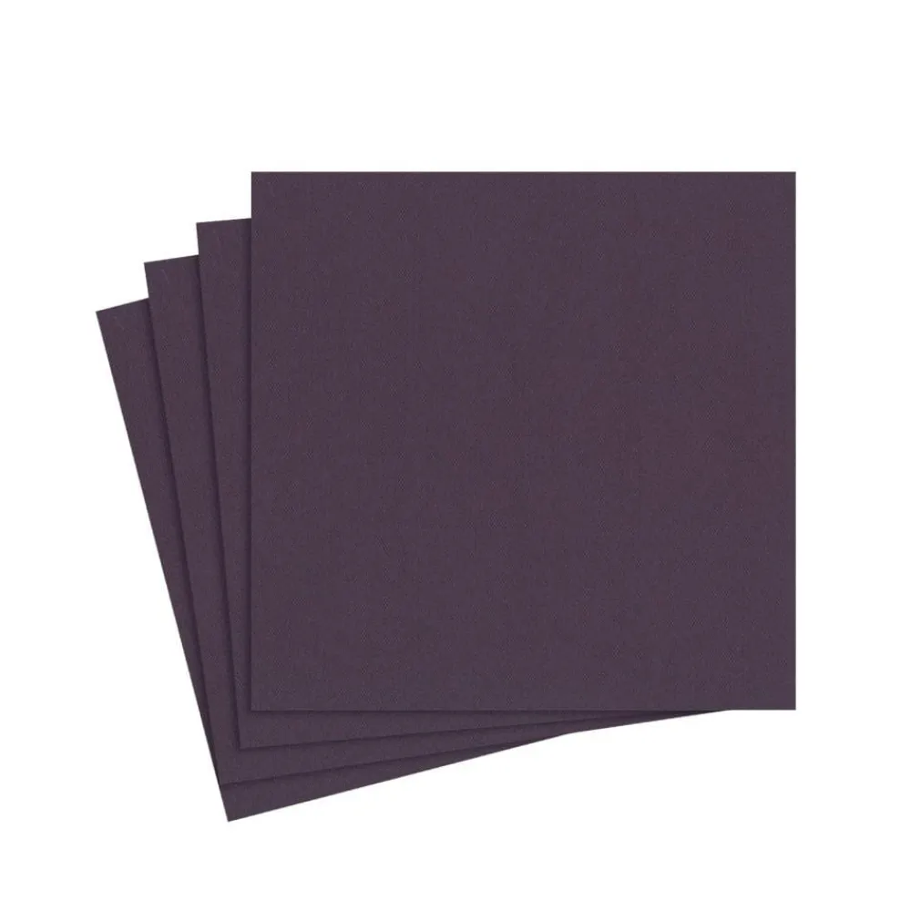 Caspari Paper Cocktail Napkins|Paper Linen Solid Cocktail Napkins in Aubergine - 15 Per Package