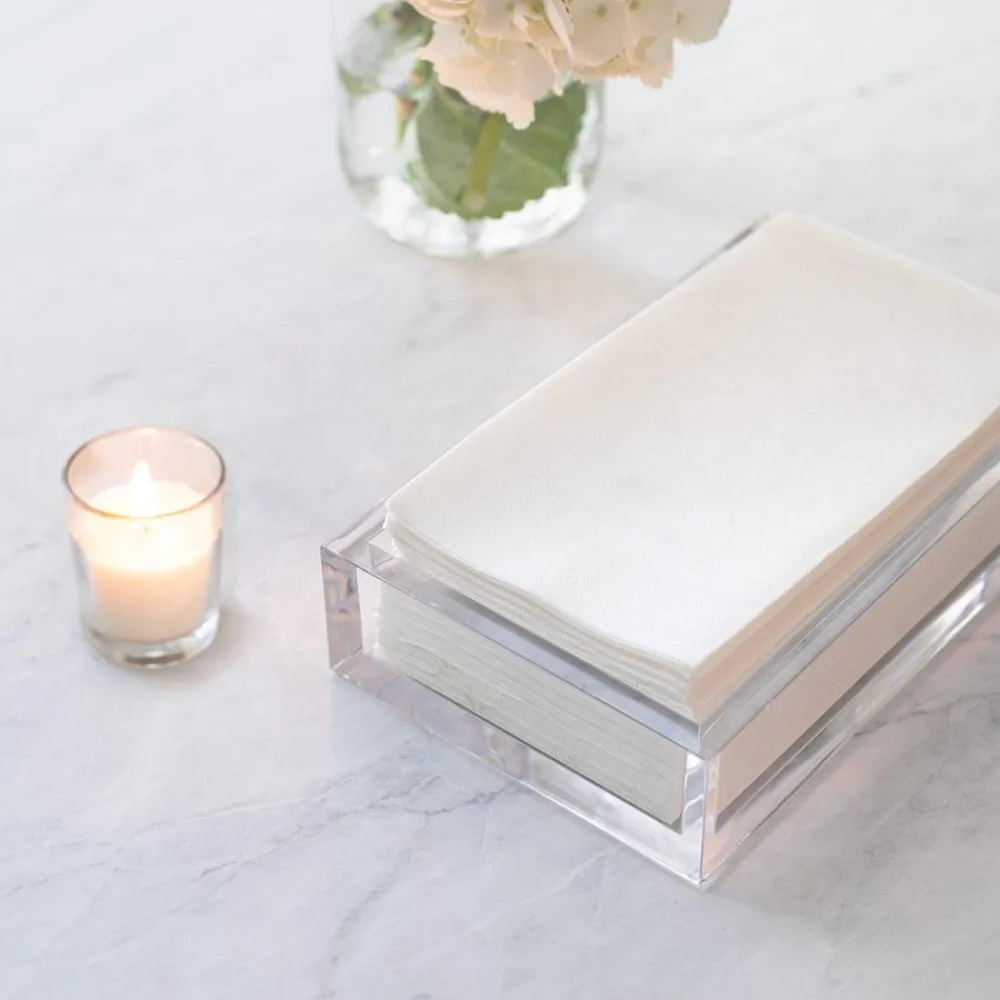 Caspari Christmas Napkins|Bridal Shower|Paper Linen Solid Guest Towel Napkins in White - 12 Per Package