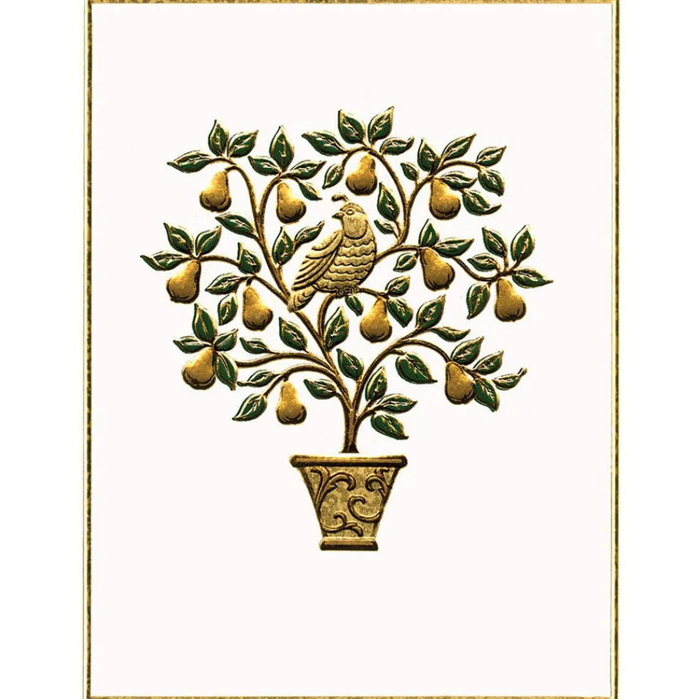 Caspari Christmas And Holiday Cards|Boxed Holiday Cards|Partridge in a Pear Tree Foil Embossed Large Boxed Christmas Cards - includes 10 Cards & Envelopes