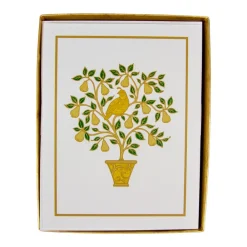 Caspari Christmas And Holiday Cards|Boxed Holiday Cards|Partridge in a Pear Tree Foil Embossed Large Boxed Christmas Cards - includes 10 Cards & Envelopes