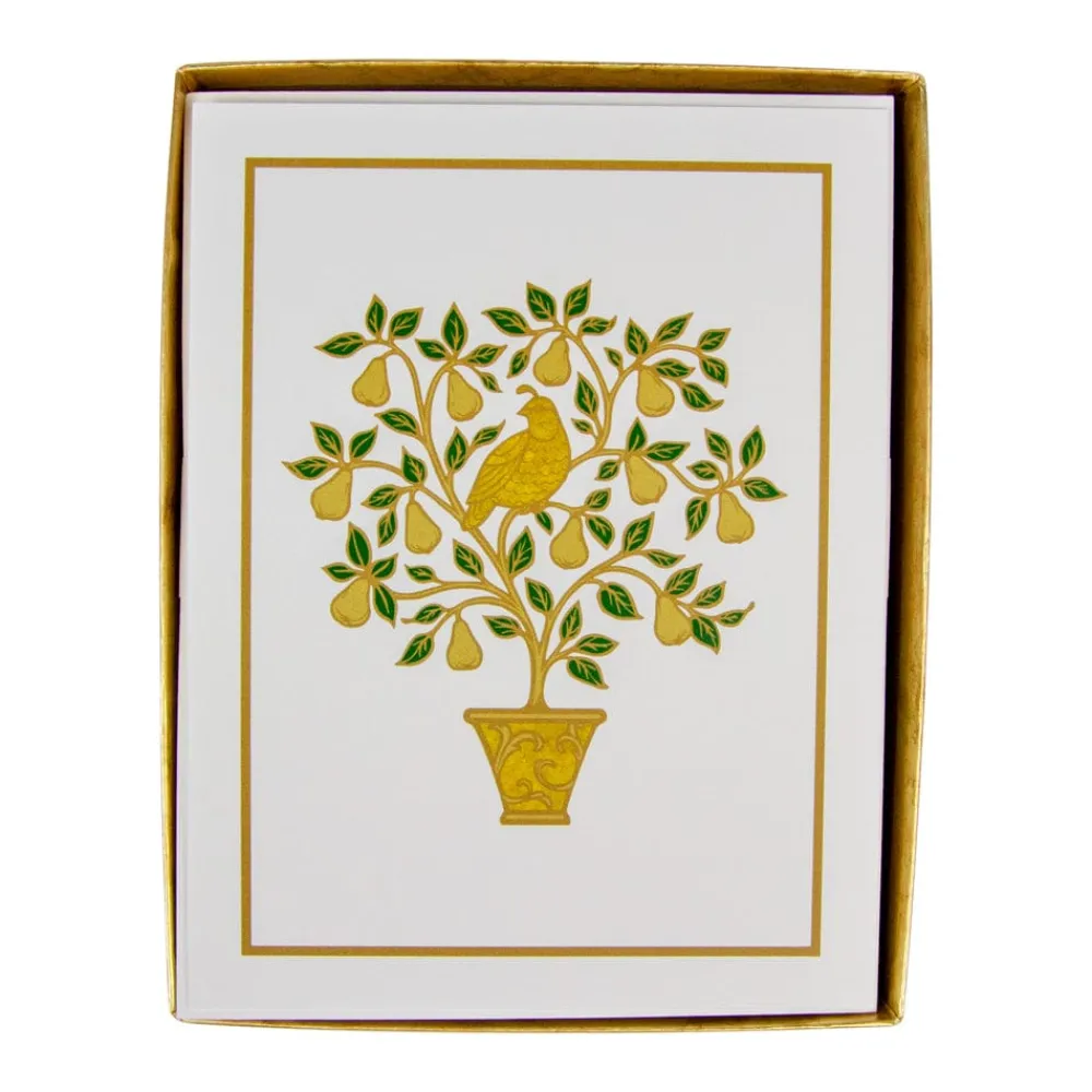 Caspari Christmas And Holiday Cards|Boxed Holiday Cards|Partridge in a Pear Tree Foil Embossed Large Boxed Christmas Cards - includes 10 Cards & Envelopes